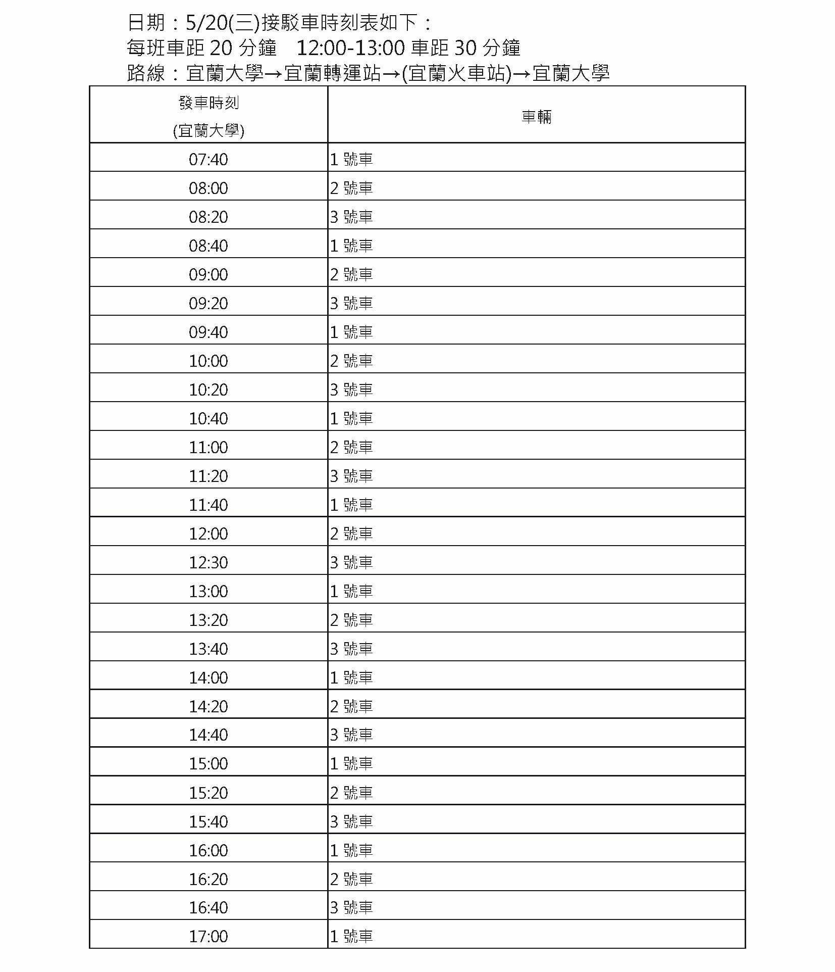 115申請入學接駁車時刻表2